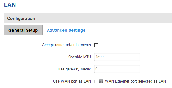 configuración del puerto WAN como LAN